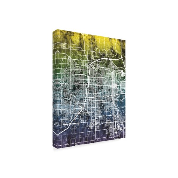 Michael Tompsett 'Omaha Nebraska City Map Blue Yellow' Canvas Art,14x19